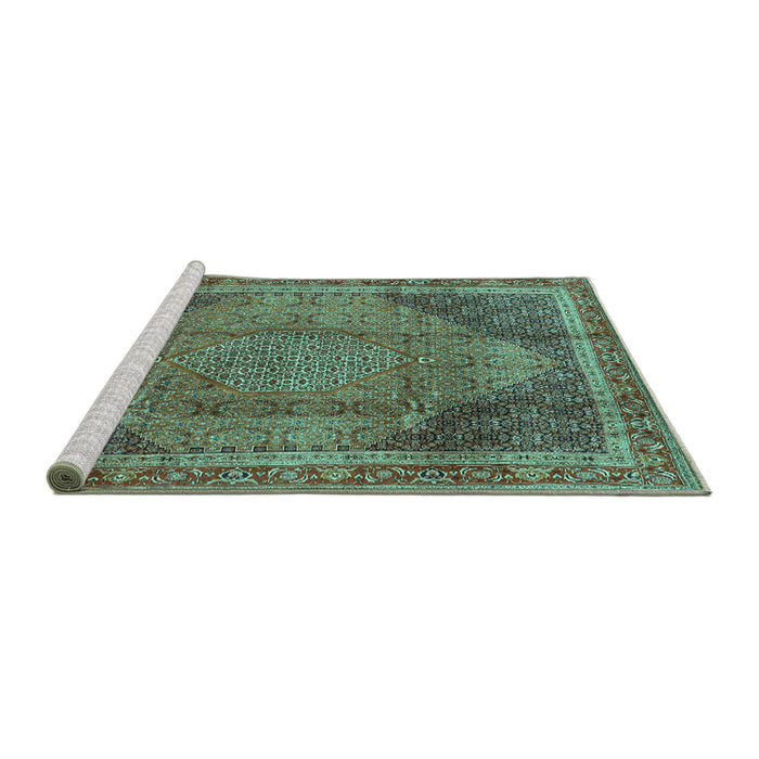 Sideview of Machine Washable Medallion Turquoise Traditional Area Rugs, wshtr4785turq