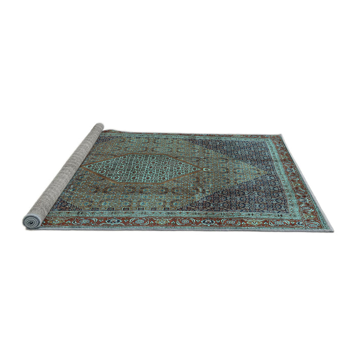 Sideview of Machine Washable Medallion Light Blue Traditional Rug, wshtr4785lblu