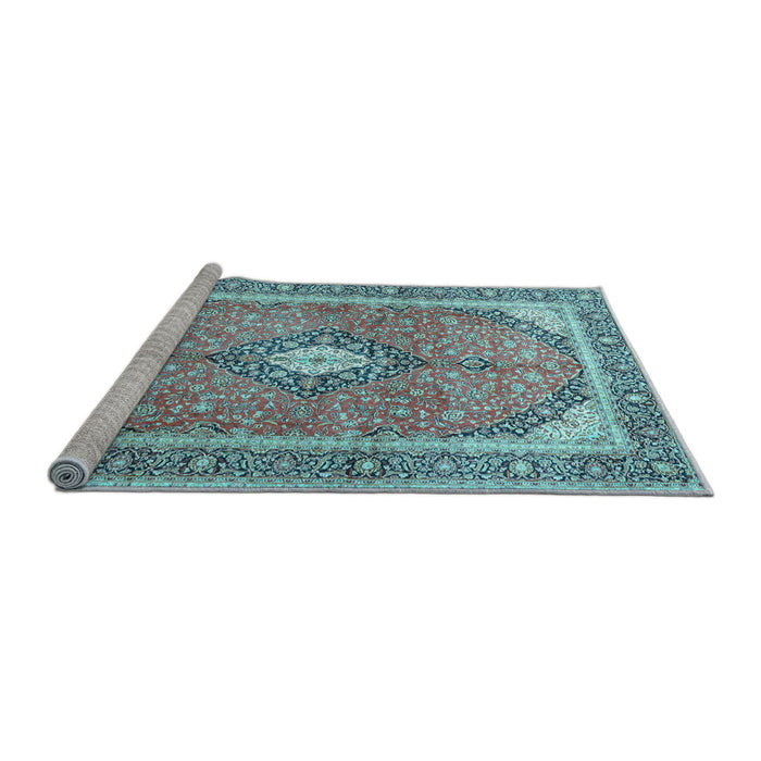 Sideview of Machine Washable Medallion Light Blue Traditional Rug, wshtr4786lblu