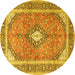 Round Machine Washable Medallion Yellow Traditional Rug, wshtr4786yw