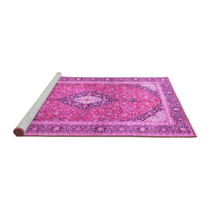 Sideview of Machine Washable Medallion Pink Traditional Rug, wshtr4786pnk