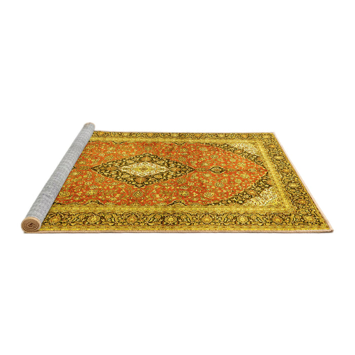 Sideview of Machine Washable Medallion Yellow Traditional Rug, wshtr4786yw