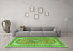 Machine Washable Medallion Green Traditional Area Rugs in a Living Room,, wshtr4786grn