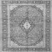 Round Machine Washable Medallion Gray Traditional Rug, wshtr4786gry