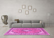 Machine Washable Medallion Pink Traditional Rug in a Living Room, wshtr4786pnk