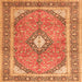 Round Machine Washable Medallion Orange Traditional Area Rugs, wshtr4786org