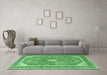 Machine Washable Medallion Emerald Green Traditional Area Rugs in a Living Room,, wshtr4786emgrn