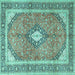Square Medallion Turquoise Traditional Rug, tr4786turq