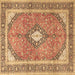 Square Machine Washable Medallion Brown Traditional Rug, wshtr4786brn