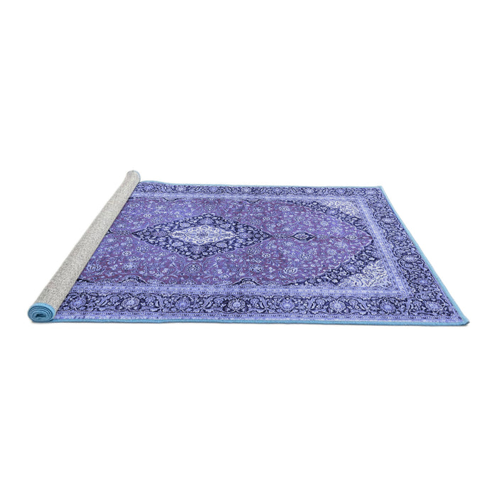 Sideview of Machine Washable Medallion Blue Traditional Rug, wshtr4786blu