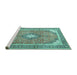 Sideview of Machine Washable Medallion Turquoise Traditional Area Rugs, wshtr4786turq