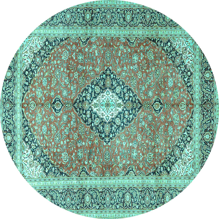 Round Medallion Turquoise Traditional Rug, tr4786turq