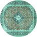 Round Machine Washable Medallion Turquoise Traditional Area Rugs, wshtr4786turq