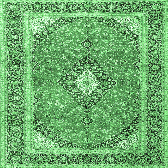 Square Machine Washable Medallion Emerald Green Traditional Area Rugs, wshtr4786emgrn