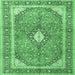 Square Machine Washable Medallion Emerald Green Traditional Area Rugs, wshtr4786emgrn