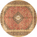 Round Machine Washable Medallion Brown Traditional Rug, wshtr4786brn