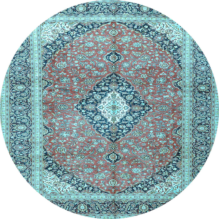 Round Medallion Light Blue Traditional Rug, tr4786lblu