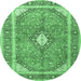 Round Machine Washable Medallion Emerald Green Traditional Area Rugs, wshtr4786emgrn