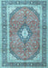 Machine Washable Medallion Light Blue Traditional Rug, wshtr4786lblu