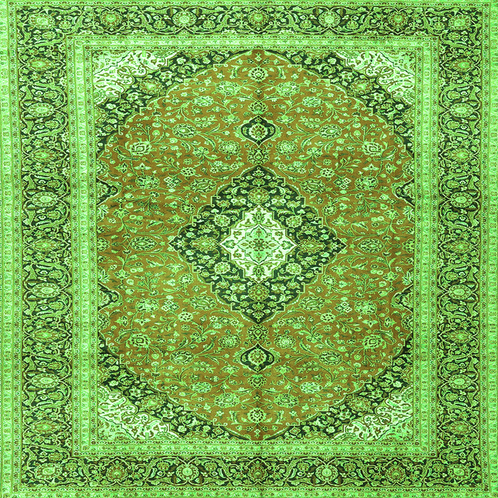 Round Machine Washable Medallion Green Traditional Area Rugs, wshtr4786grn