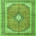 Round Machine Washable Medallion Green Traditional Area Rugs, wshtr4786grn