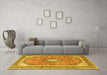 Machine Washable Medallion Yellow Traditional Rug in a Living Room, wshtr4786yw