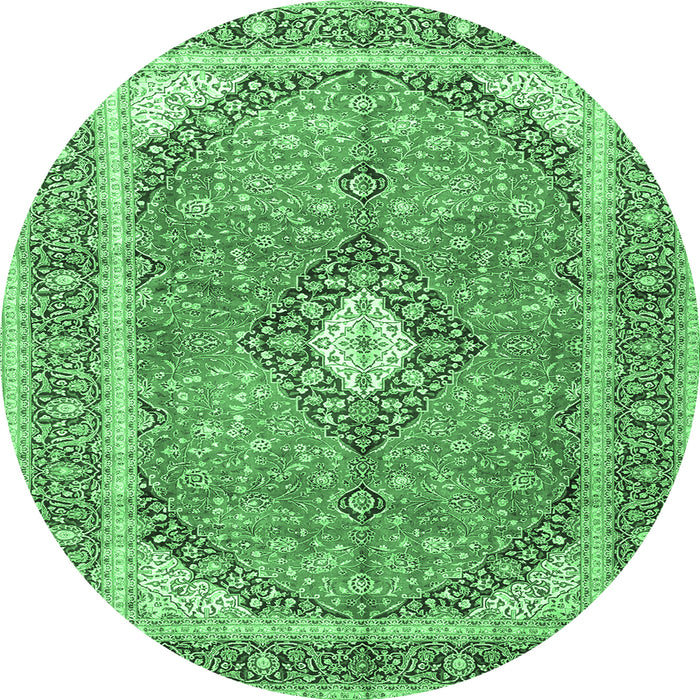 Round Medallion Emerald Green Traditional Rug, tr4786emgrn