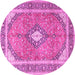 Round Machine Washable Medallion Pink Traditional Rug, wshtr4786pnk