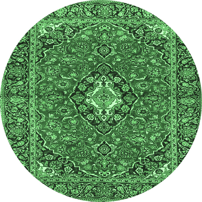 Round Machine Washable Oriental Emerald Green Traditional Area Rugs, wshtr4787emgrn