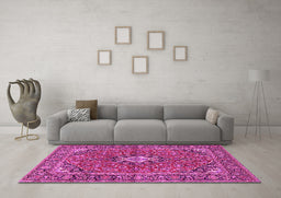 Machine Washable Oriental Pink Traditional Rug in a Living Room, wshtr4787pnk