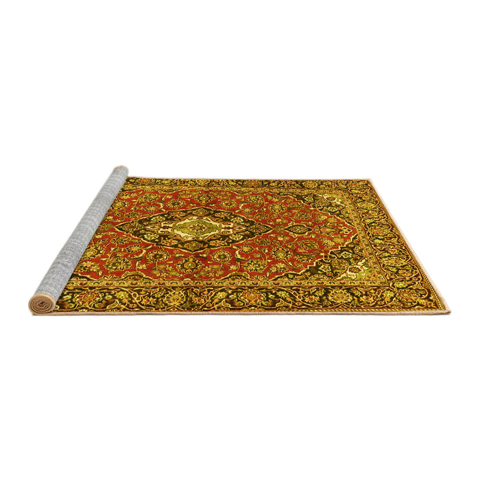 Sideview of Machine Washable Oriental Yellow Traditional Rug, wshtr4787yw