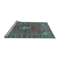 Sideview of Machine Washable Oriental Light Blue Traditional Rug, wshtr4787lblu