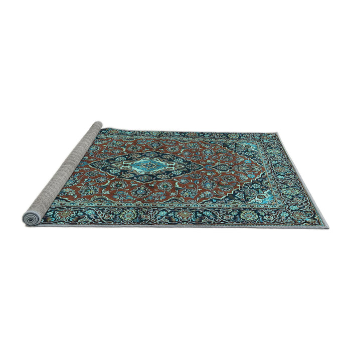 Sideview of Machine Washable Oriental Light Blue Traditional Rug, wshtr4787lblu