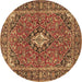 Round Oriental Brown Traditional Rug, tr4787brn