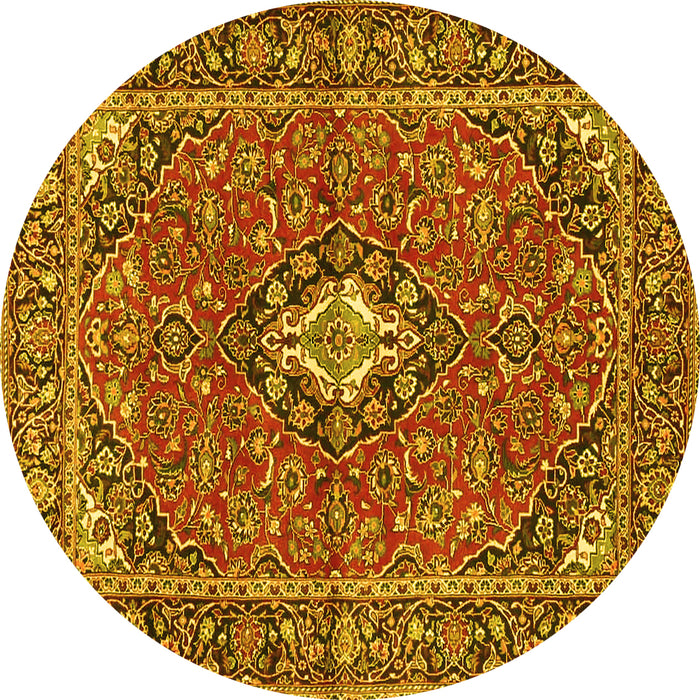 Round Machine Washable Oriental Yellow Traditional Rug, wshtr4787yw