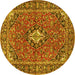 Round Machine Washable Oriental Yellow Traditional Rug, wshtr4787yw