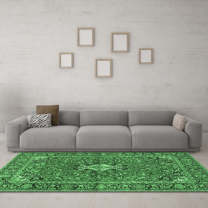 Machine Washable Oriental Emerald Green Traditional Area Rugs in a Living Room,, wshtr4787emgrn