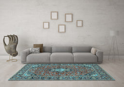 Machine Washable Oriental Light Blue Traditional Rug in a Living Room, wshtr4787lblu