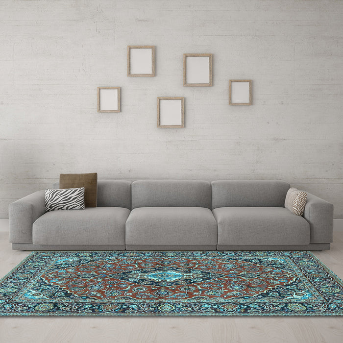 Machine Washable Oriental Light Blue Traditional Rug in a Living Room, wshtr4787lblu