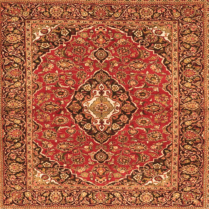 Round Machine Washable Oriental Orange Traditional Area Rugs, wshtr4787org