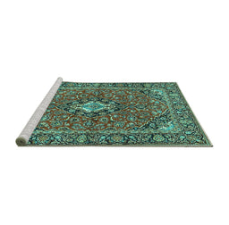 Sideview of Machine Washable Oriental Turquoise Traditional Area Rugs, wshtr4787turq