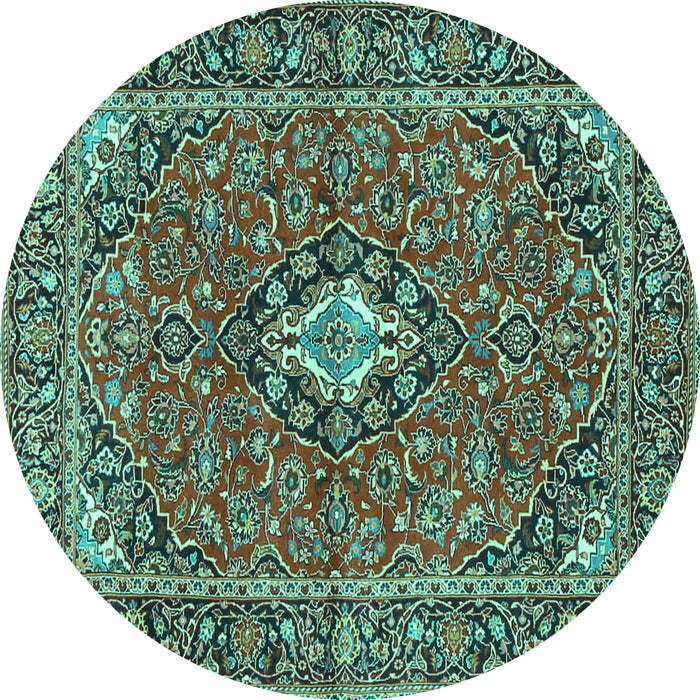 Round Oriental Turquoise Traditional Rug, tr4787turq