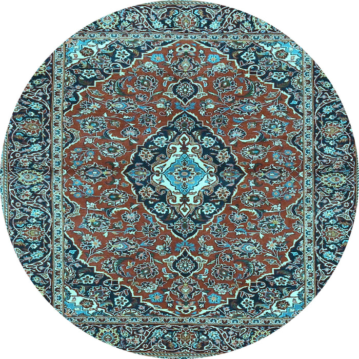Round Machine Washable Oriental Light Blue Traditional Rug, wshtr4787lblu