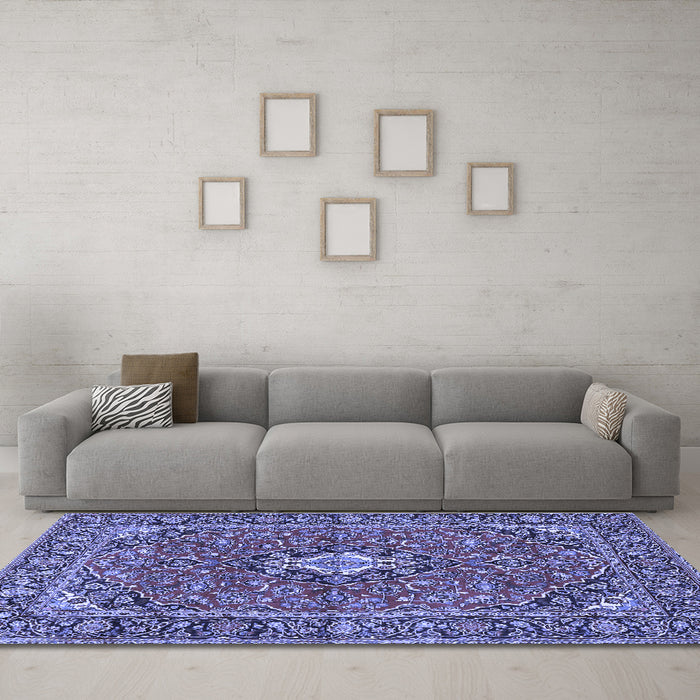 Machine Washable Oriental Blue Traditional Rug in a Living Room, wshtr4787blu