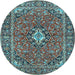 Round Oriental Light Blue Traditional Rug, tr4787lblu