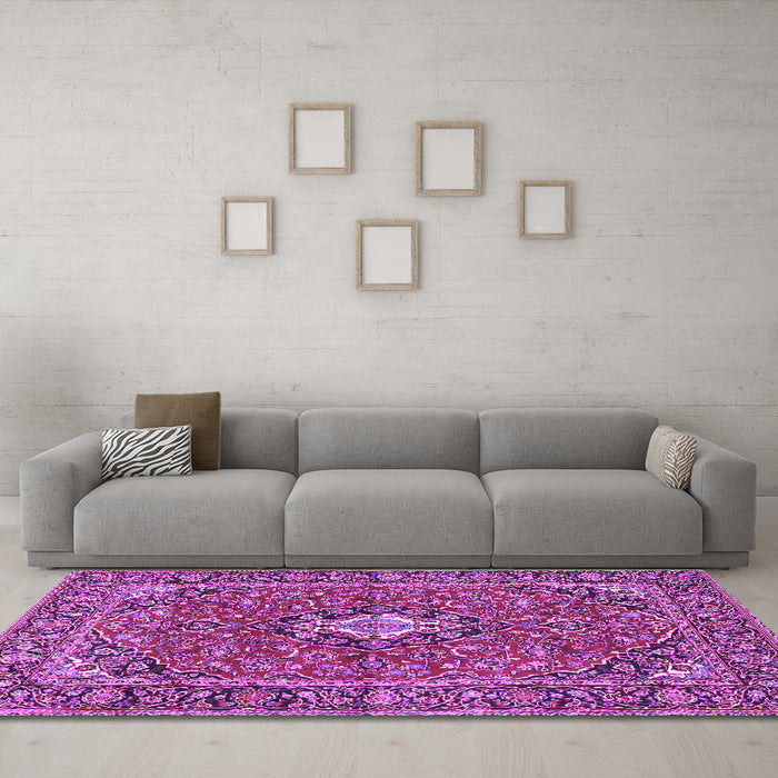 Machine Washable Oriental Purple Traditional Area Rugs in a Living Room, wshtr4787pur