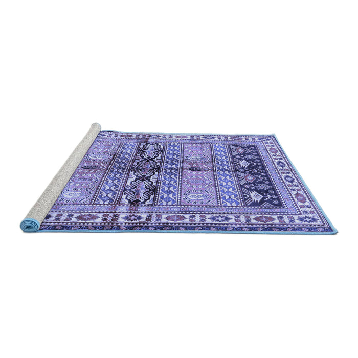 Sideview of Machine Washable Persian Blue Traditional Rug, wshtr4788blu