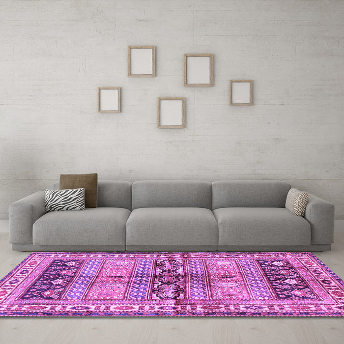 Machine Washable Persian Purple Traditional Area Rugs in a Living Room, wshtr4788pur