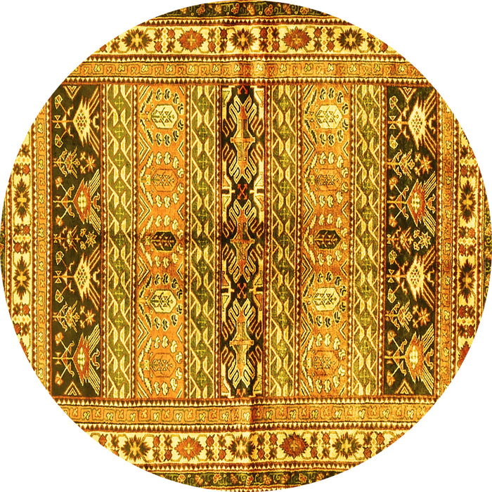 Round Machine Washable Persian Yellow Traditional Rug, wshtr4788yw