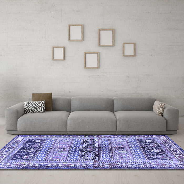Machine Washable Persian Blue Traditional Rug in a Living Room, wshtr4788blu